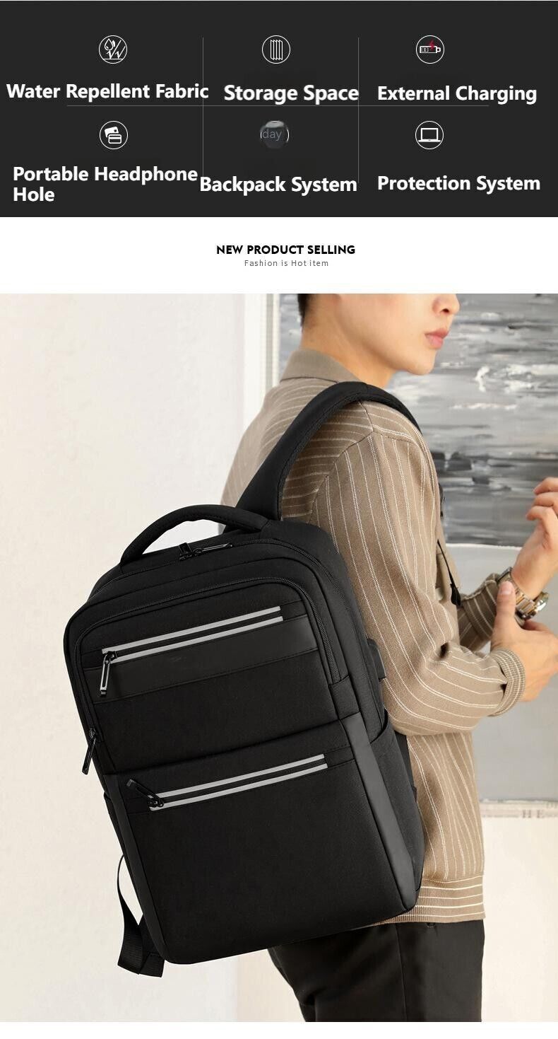 Unisex Waterproof Double Shoulder Backpack USB Sports Travel Bag Laptop Bag