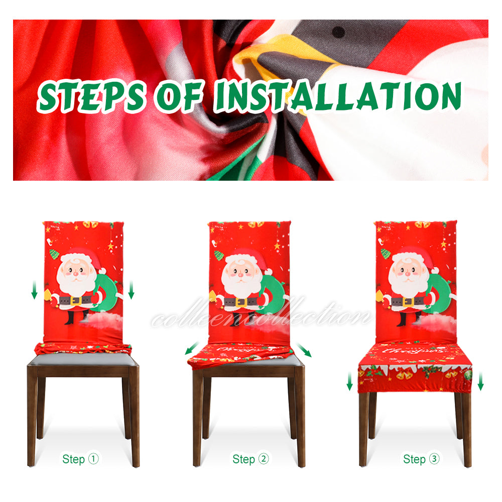 Christmas Dining Chair Covers XMAS Party Decorations Santa Claus Seat Cover