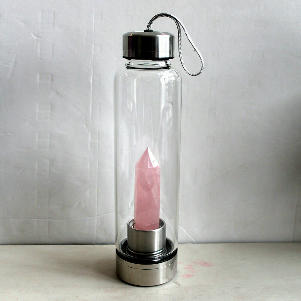 Fashion Colorful Energy Crystal Stone Hexagon Column Glass Water Bottle Gift