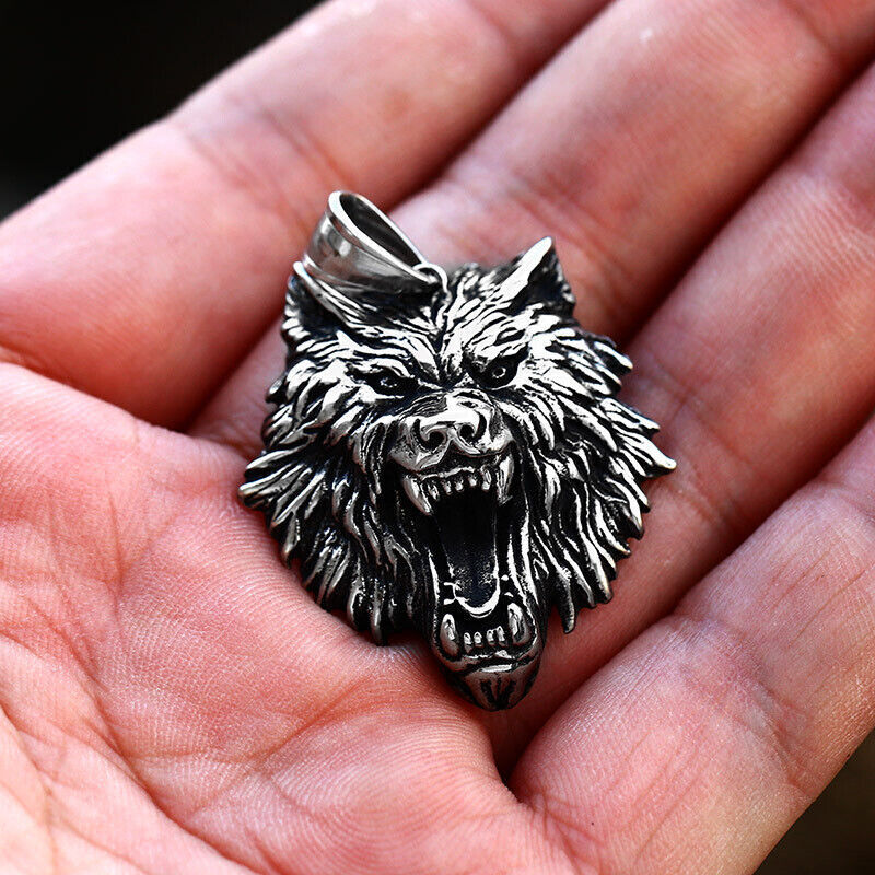 Cool Retro Punk Vintage Wolf Totem Valknut Pendant Biker Titanium Steel Necklace