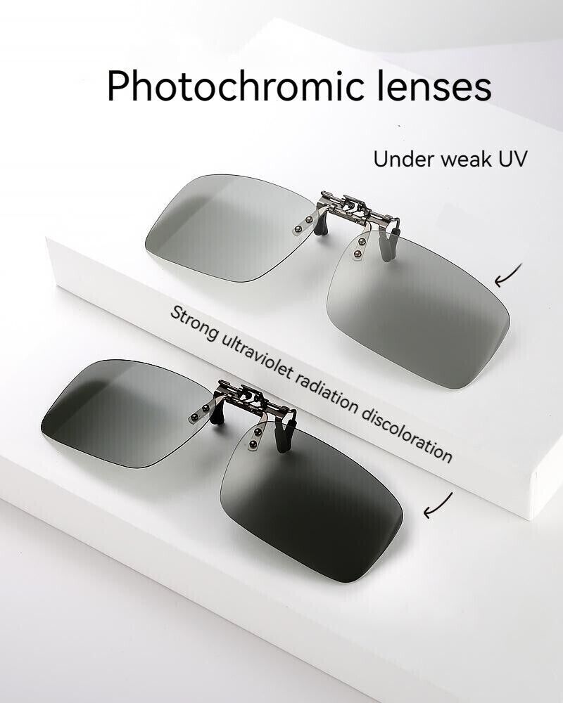 Unisex Square Polarized Colour Changing Sunglasses Clip-on Day Night Vision