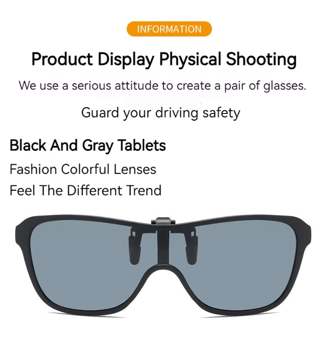 Unisex Fashion Flip Up Large Frame Sunglasses Clip On Polarized Multicolor Lens