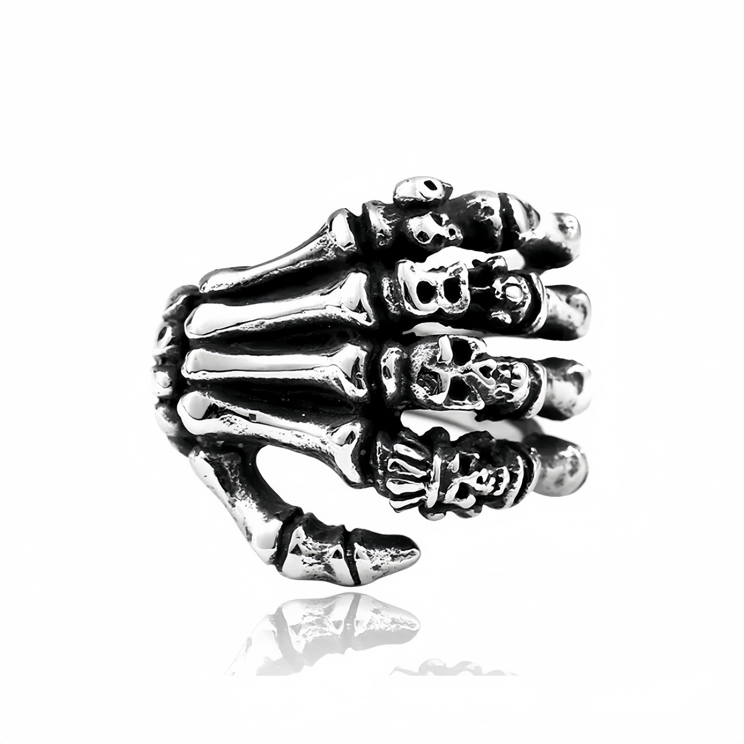 Men's Punk Skeleton Hand Skull Ring Rock Biker Vintage Silver Plated Gothic Band # R160