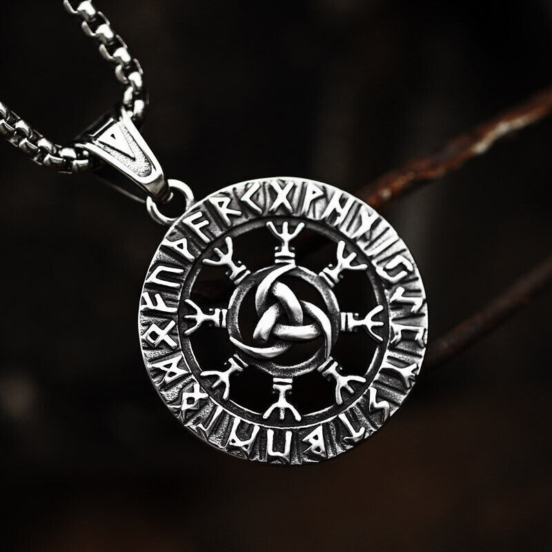 Cool Retro Punk Vintage Wolf Totem Valknut Pendant Biker Titanium Steel Necklace