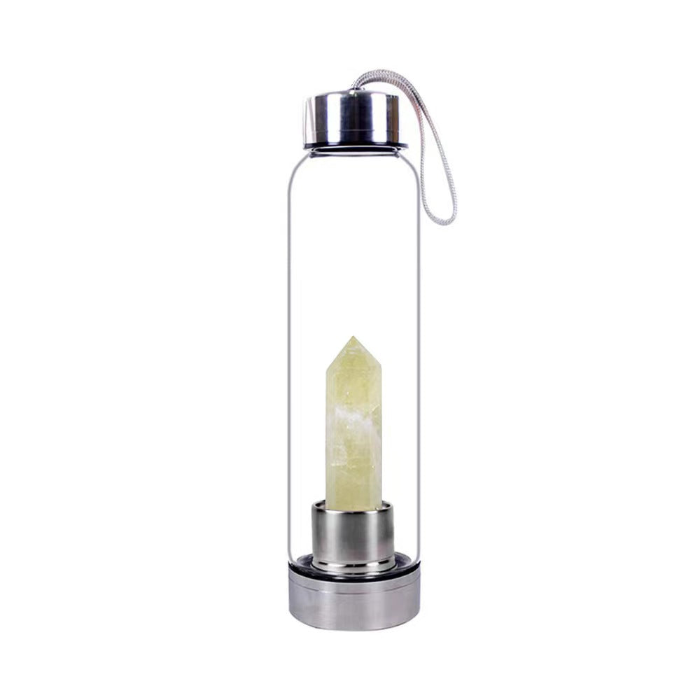 Fashion Colorful Energy Crystal Stone Hexagon Column Glass Water Bottle Gift