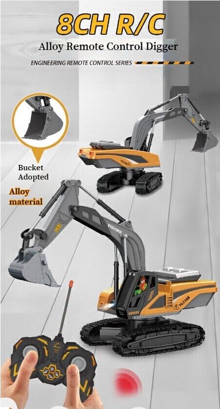 8CH Alloy Remote Control Excavator Dump Truck Boys Engineering Car Toy Xmas Gift
