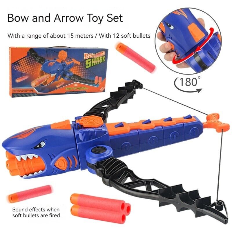 Children's Shark Bow Arrow Game Manual Rapid-Fire Soft Dart Shooting Toy Set