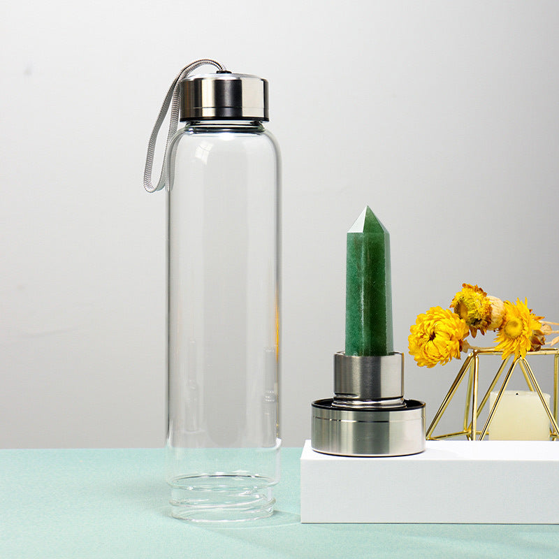 Fashion Colorful Energy Crystal Stone Hexagon Column Glass Water Bottle Gift