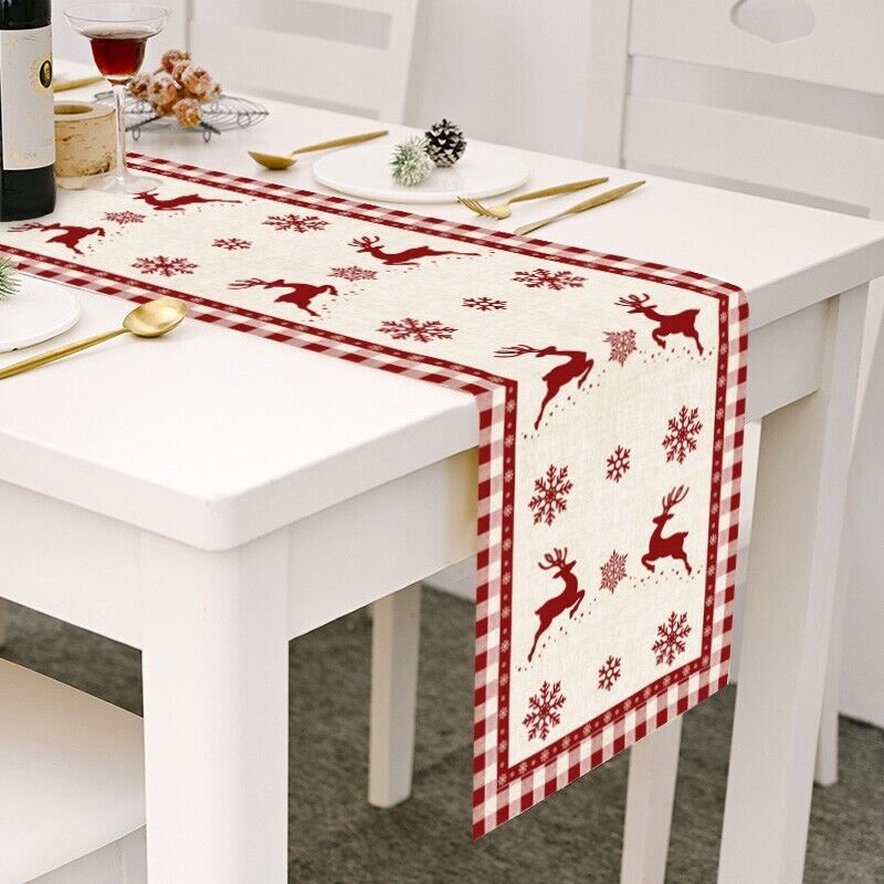 Christmas Tables Runner Tablecloth Home Dinning Table Flag Xmas Decor Cotton Lin