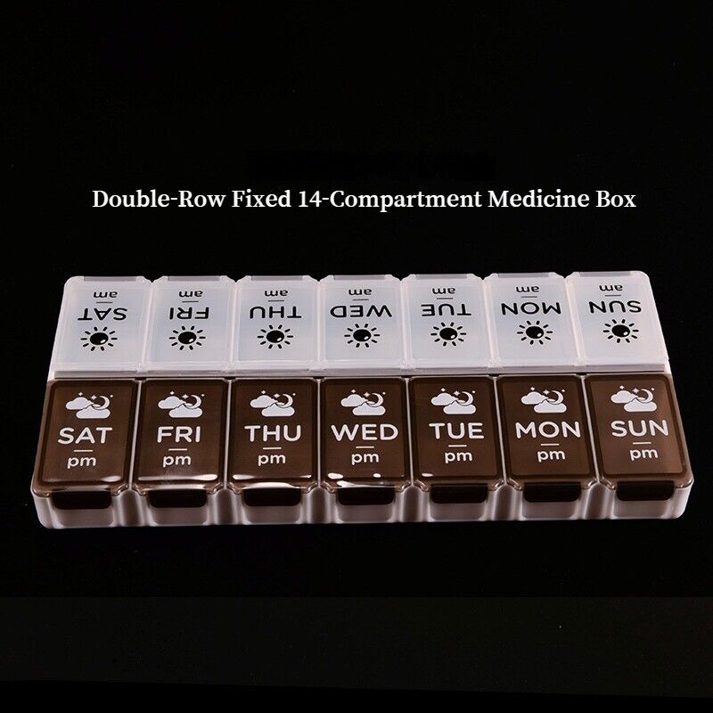 Double Row Fixed 14 Compartments Medicine Box Mini Travel Loaded Tablets Storage