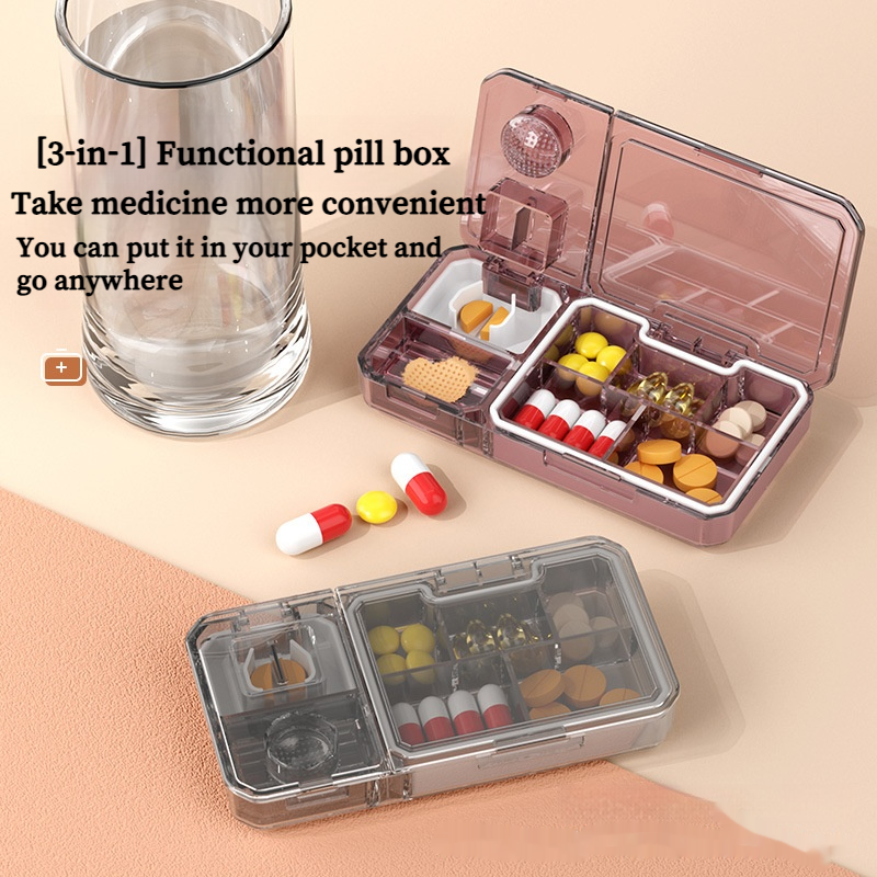 Portable Mini 3 In 1 Multifunctional Medicine Cutting Grinder Pill Dispenser Box