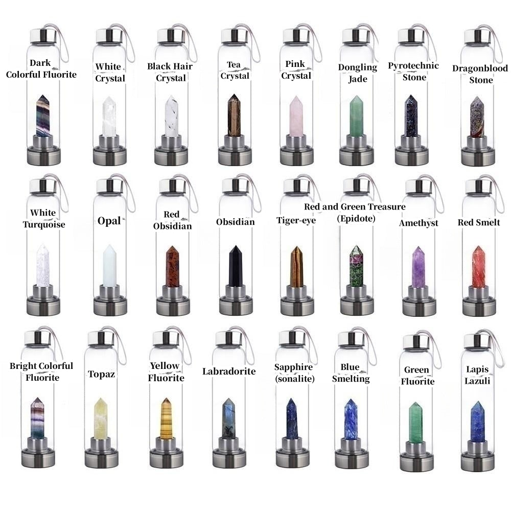 Fashion Colorful Energy Crystal Stone Hexagon Column Glass Water Bottle Gift