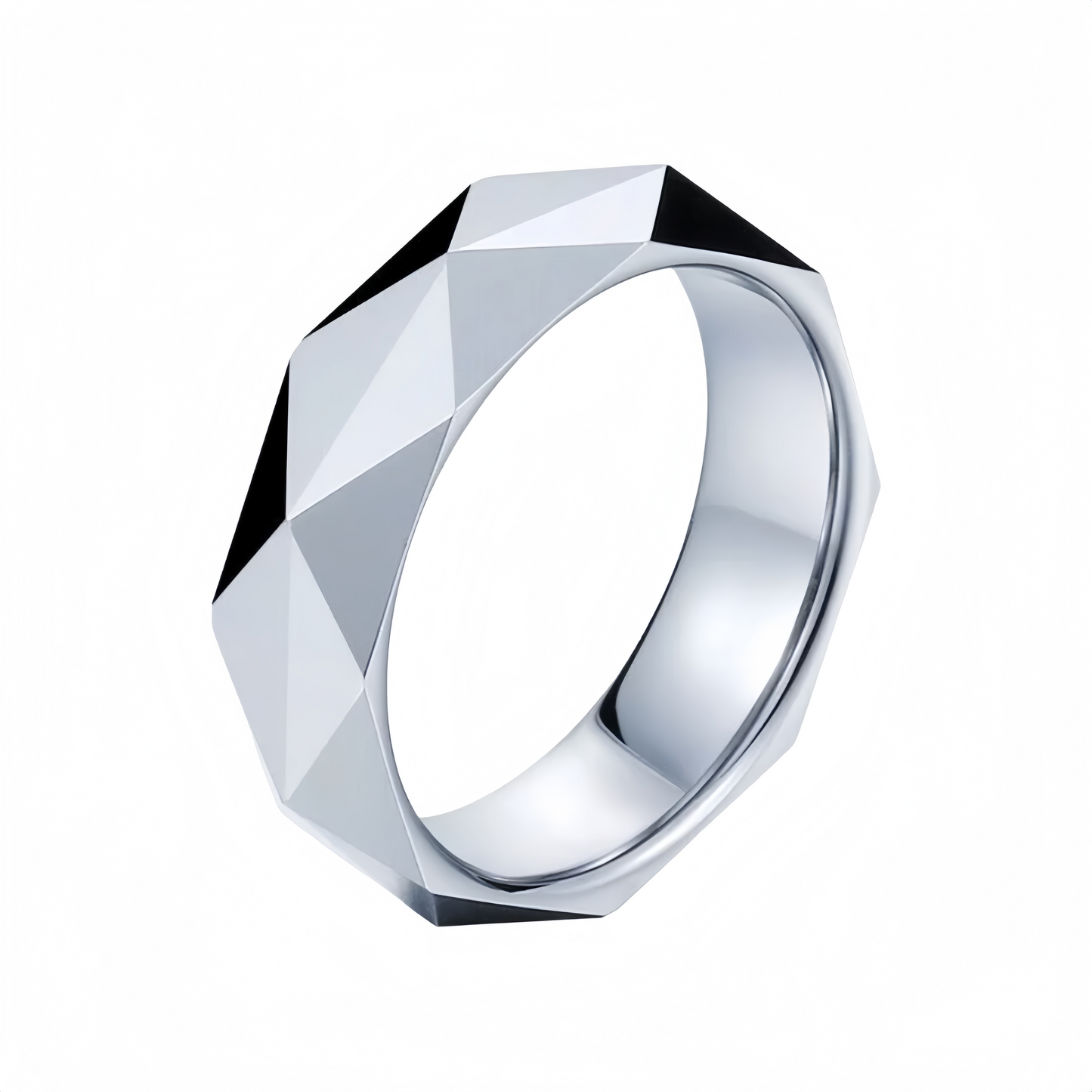Unisex Comfort Fit Wedding Band Stainless Steel Faceted Geometric Ring Men Jewelry # R349