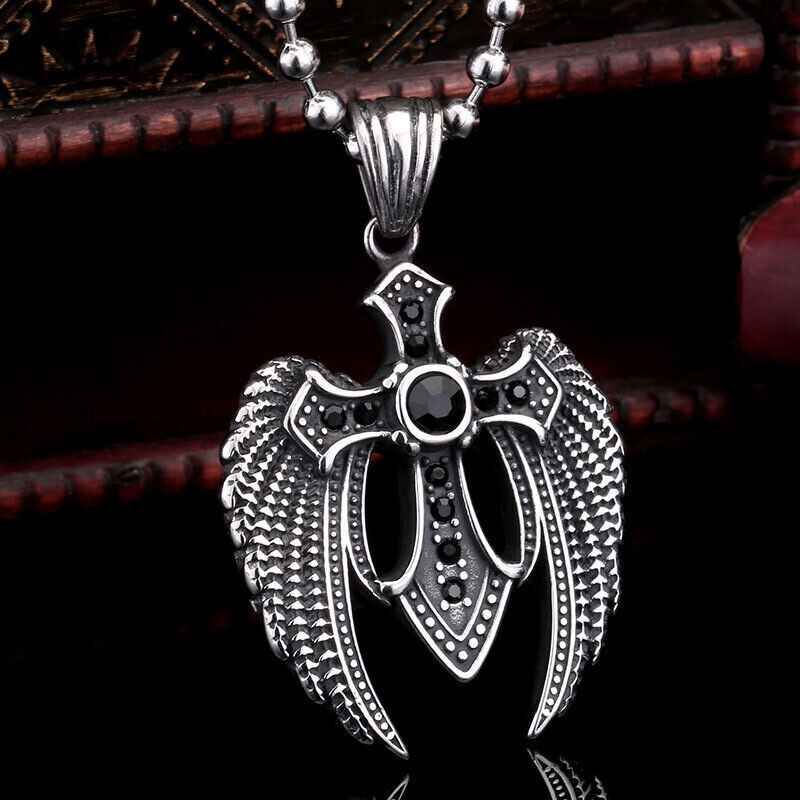 Cool Retro Punk Vintage Wolf Totem Valknut Pendant Biker Titanium Steel Necklace