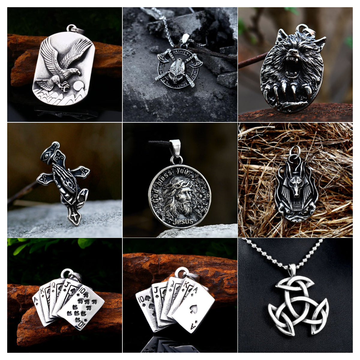 Unisex Mix Theme Retro Pendant Punk Vintage Totem Engle Hawk Biker Necklace