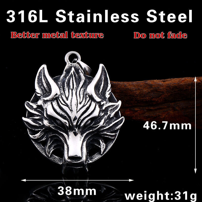 Cool Retro Punk Vintage Wolf Totem Valknut Pendant Biker Titanium Steel Necklace