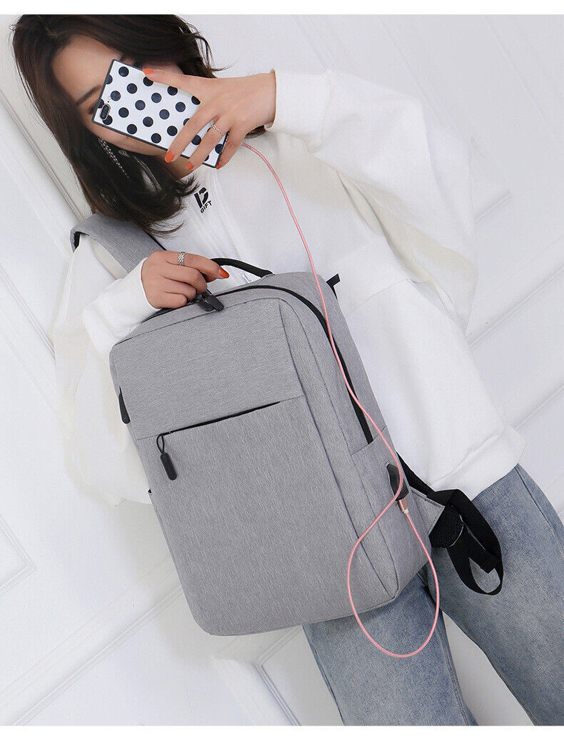 Unisex Waterproof Canvas Backpack USB Schoolbag Travel Laptop Business Bag