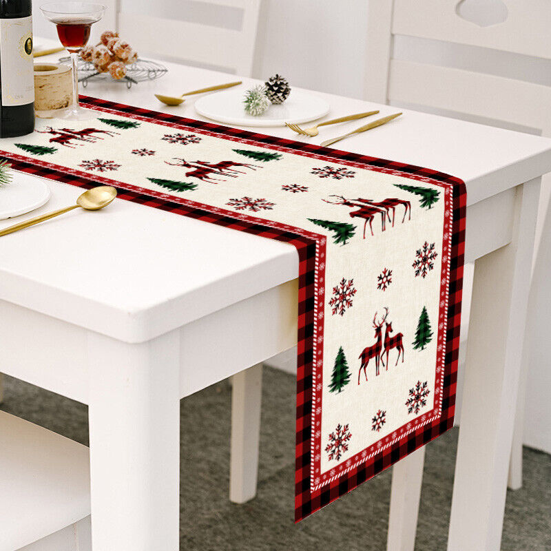Christmas Tables Runner Tablecloth Home Dinning Table Flag Xmas Decor Cotton Lin