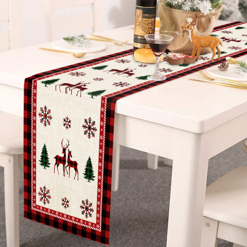 Christmas Tables Runner Tablecloth Home Dinning Table Flag Xmas Decor Cotton Lin