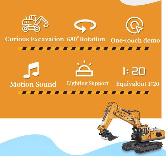 Grey Alloy Remote Control Excavator 11 Channel Crawler Boys Engineering Toys