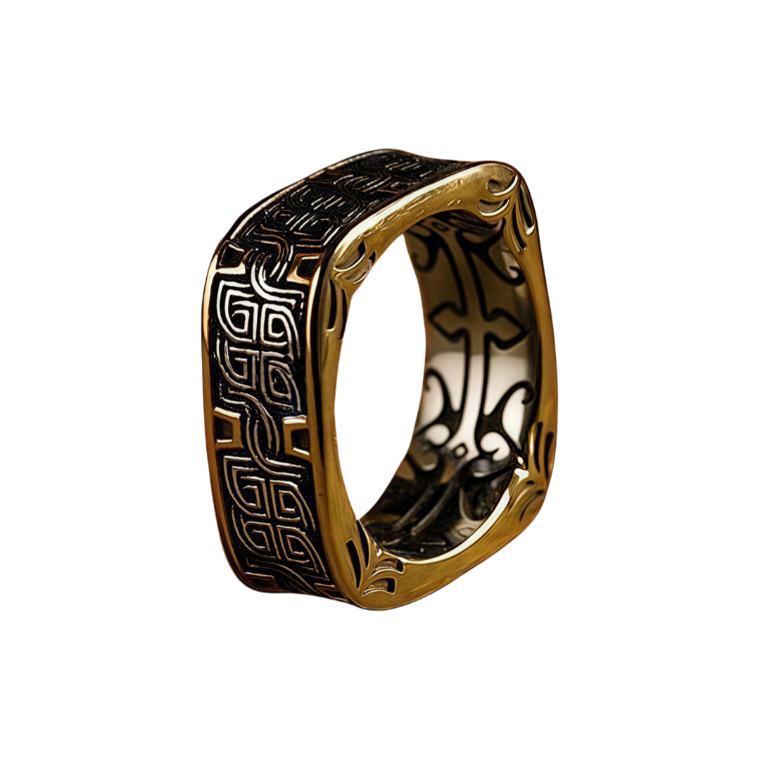 Men Vintage Norse Square Ring Dark Aesthetic Gothic Jewelry Totem Engraving Band R348