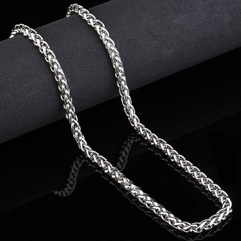 Basic Punk Stainless Steel Single Link Wheat Chain Necklace for Men Women