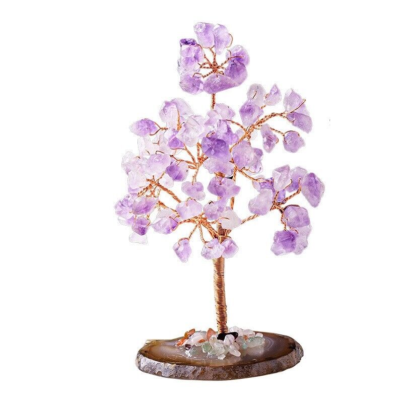 Amethyst Flower Tree with Agate Base Purple Crystal Chips Money Tree Gift