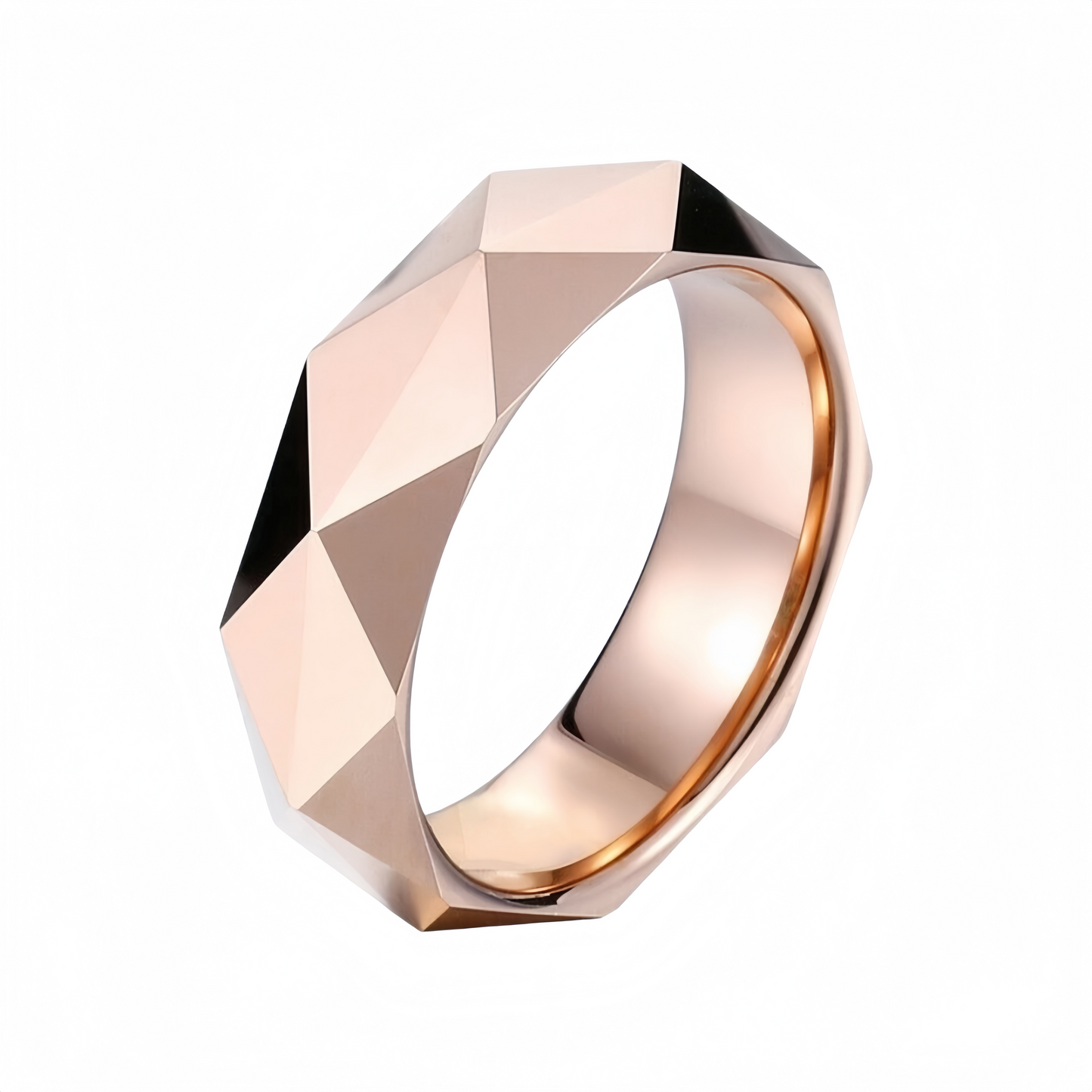 Unisex Comfort Fit Wedding Band Stainless Steel Faceted Geometric Ring Men Jewelry # R349
