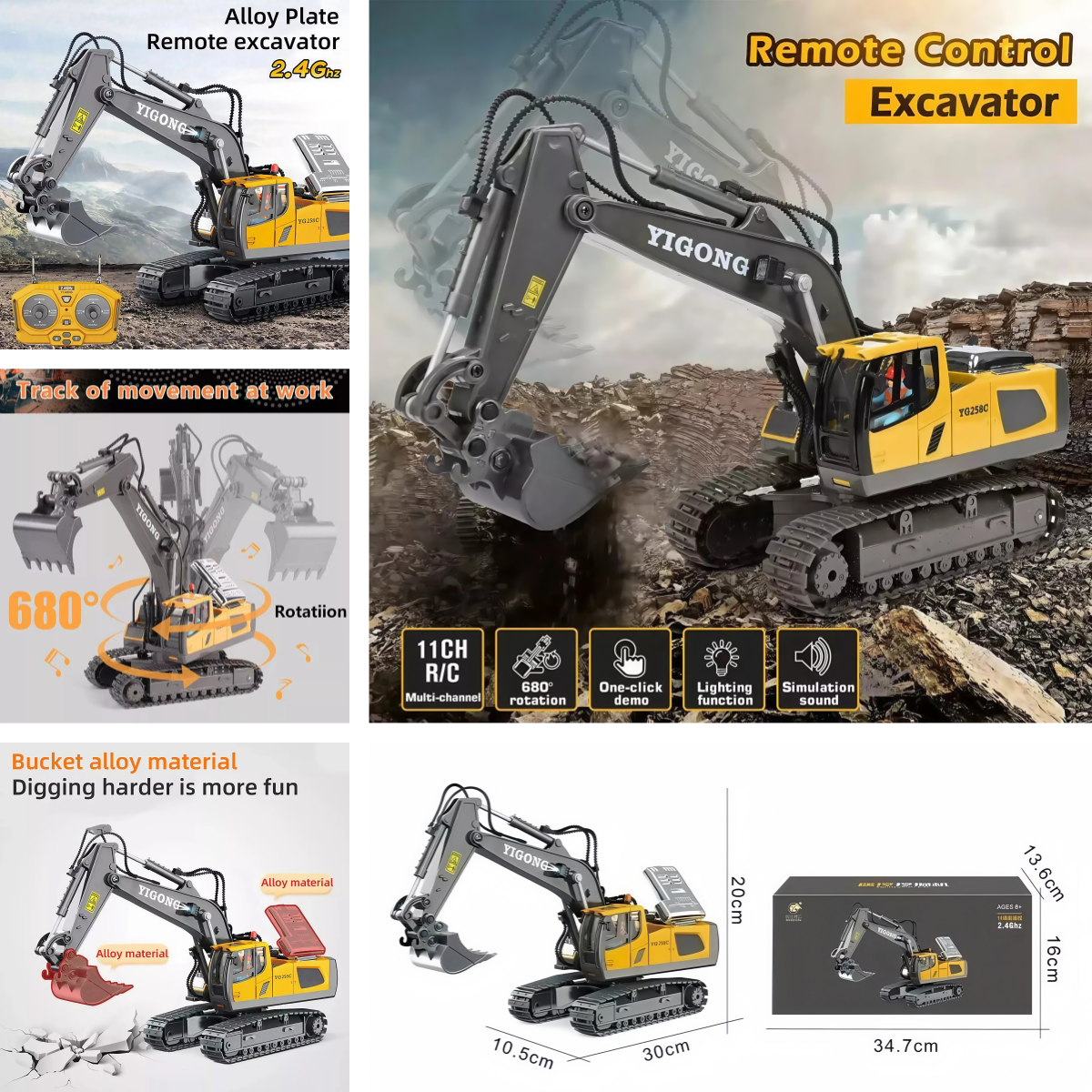 Construction Vehicle RC Toy Excavator Crawler Bulldozer Dump Truck Tipper Loader