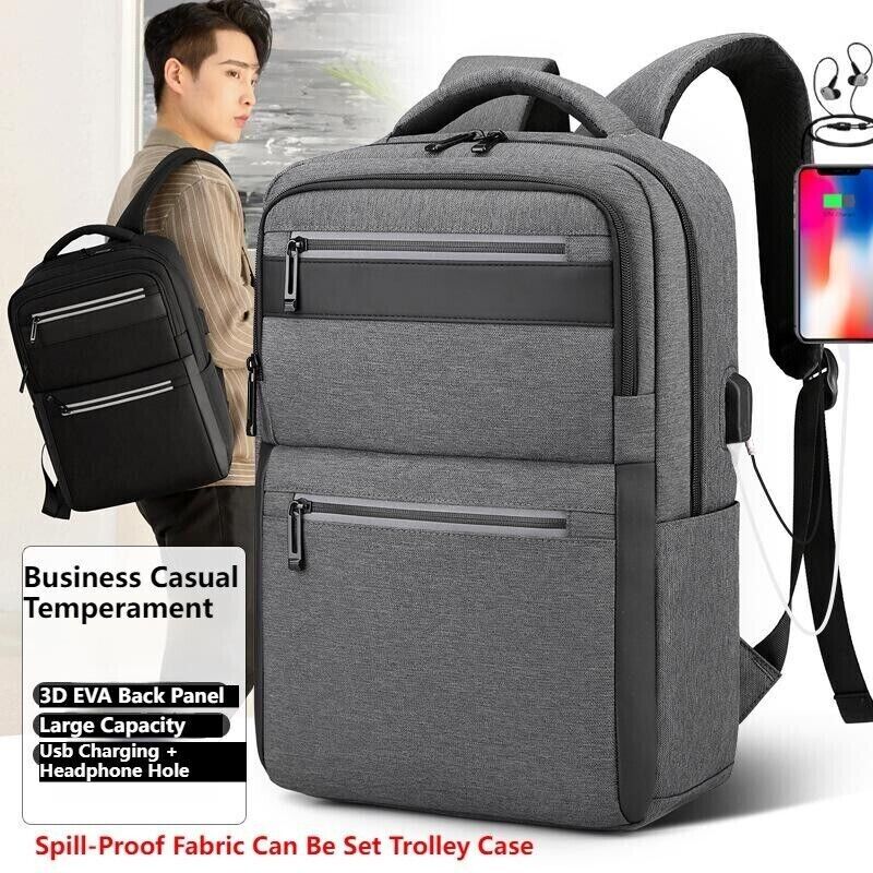 Unisex Waterproof Double Shoulder Backpack USB Sports Travel Bag Laptop Bag