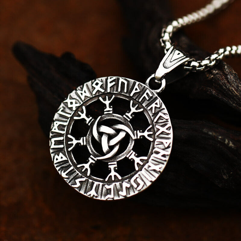 Cool Retro Punk Vintage Wolf Totem Valknut Pendant Biker Titanium Steel Necklace