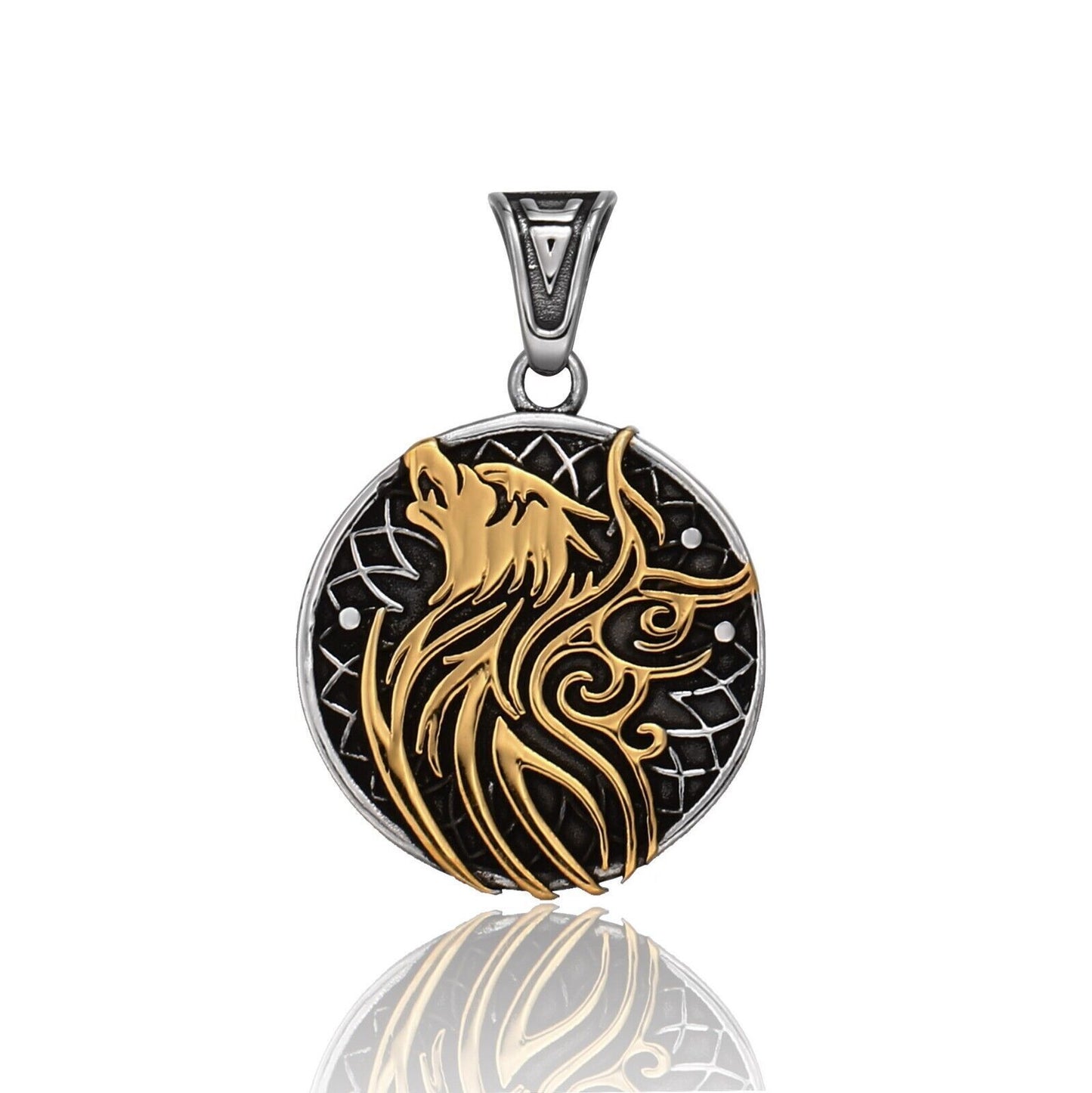 Cool Retro Punk Vintage Wolf Totem Valknut Pendant Biker Titanium Steel Necklace