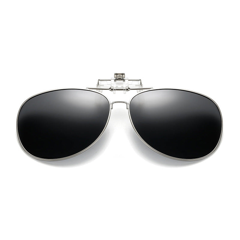 Unisex Polarized Flip-up Toad Style Metal Frame Sunglasses Clip-on Night Vision