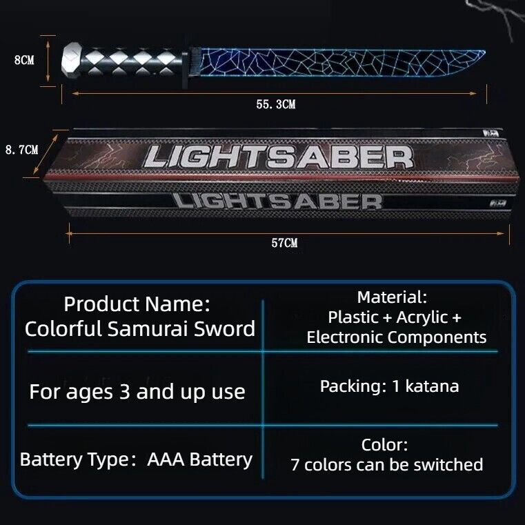 Rechargeable Colorful Samurai Sword Toy Light Up Sword Christmas Gift for Boys