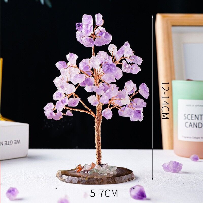 Amethyst Flower Tree with Agate Base Purple Crystal Chips Money Tree Gift