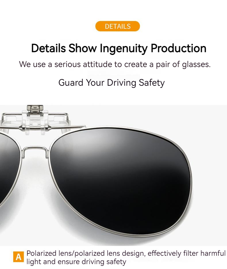 Unisex Polarized Flip-up Toad Style Metal Frame Sunglasses Clip-on Night Vision