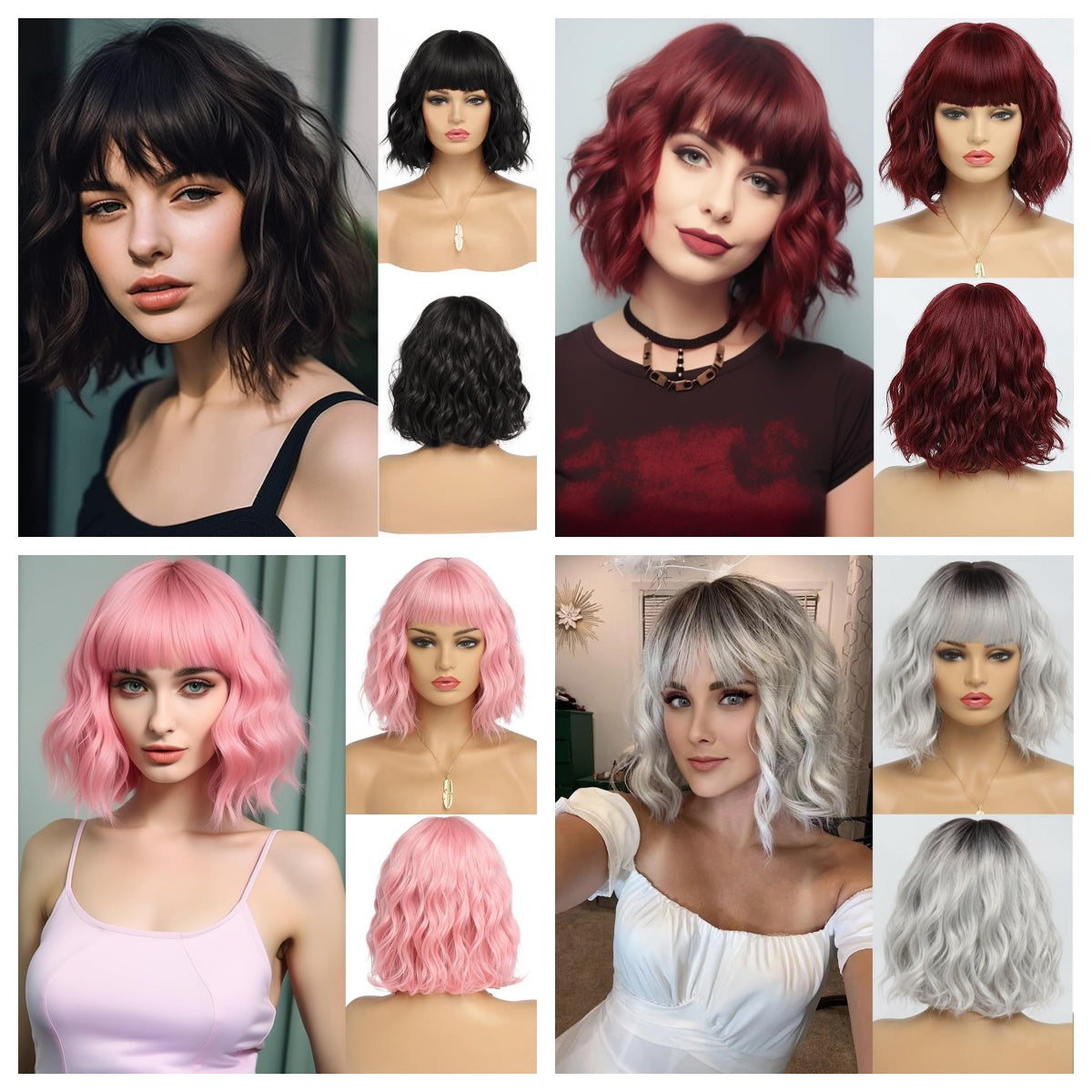 Trendy Lightweight & Breathable Framing Bangs Synthetic Hair Short Wavy Bob Wigs # 1715
