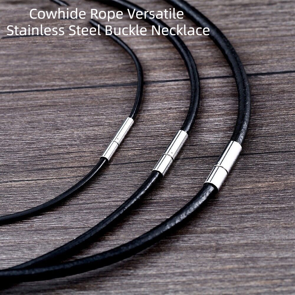Unisex Fashionable Cowhide Rope Versatile Stainless Steel Buckle Necklace