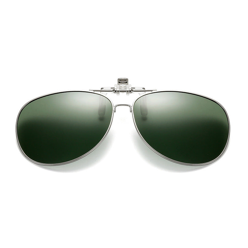 Unisex Polarized Flip-up Toad Style Metal Frame Sunglasses Clip-on Night Vision