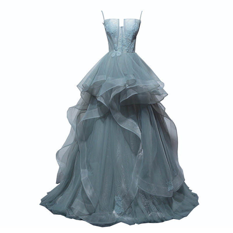 Women Formal Spaghetti Strap Wedding Dress Cold Shoulder Evening Dress