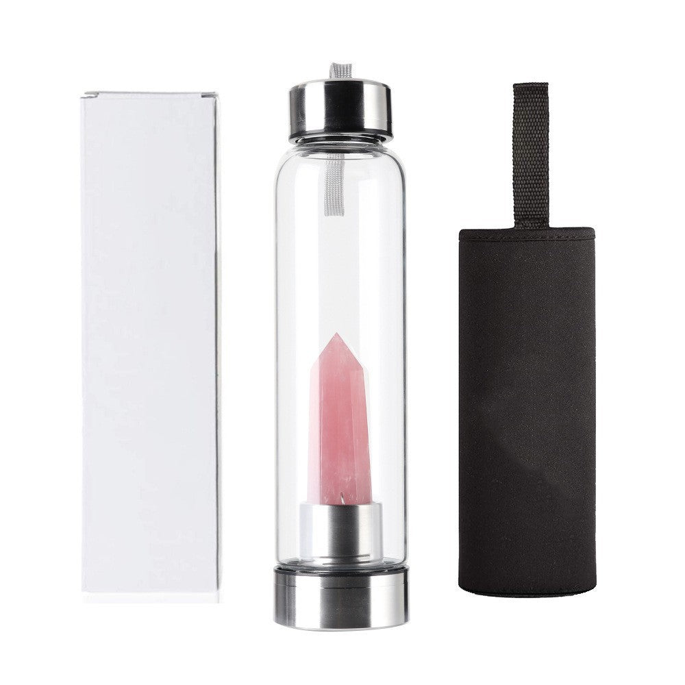 Fashion Colorful Energy Crystal Stone Hexagon Column Glass Water Bottle Gift