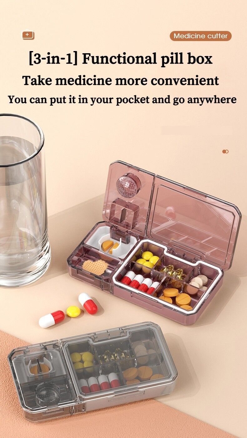 Portable Mini 3 In 1 Multifunctional Medicine Cutting Grinder Pill Dispenser Box