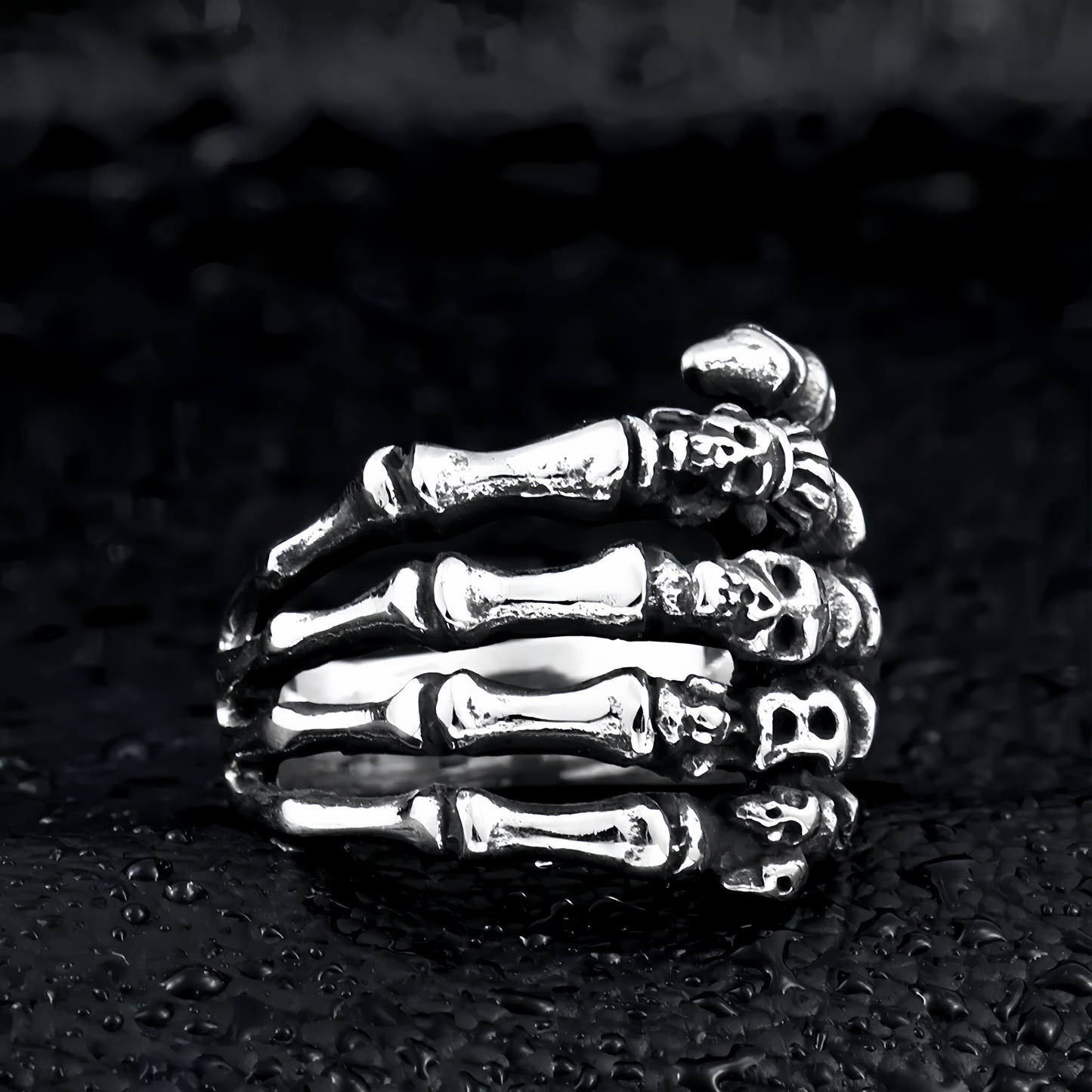 Men's Punk Skeleton Hand Skull Ring Rock Biker Vintage Silver Plated Gothic Band # R160