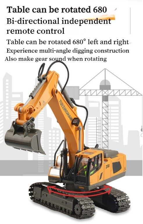 Grey Alloy Remote Control Excavator 11 Channel Crawler Boys Engineering Toys