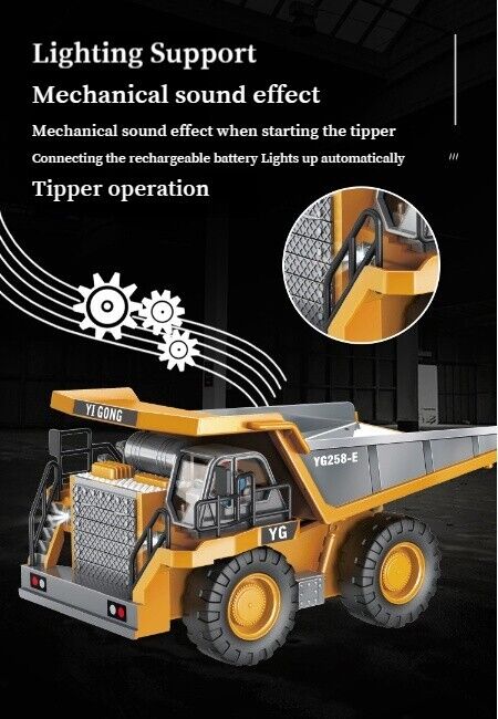 Alloy 9CH Remote Control Tipper Lifting Lowering Boys Engineering Car Toys