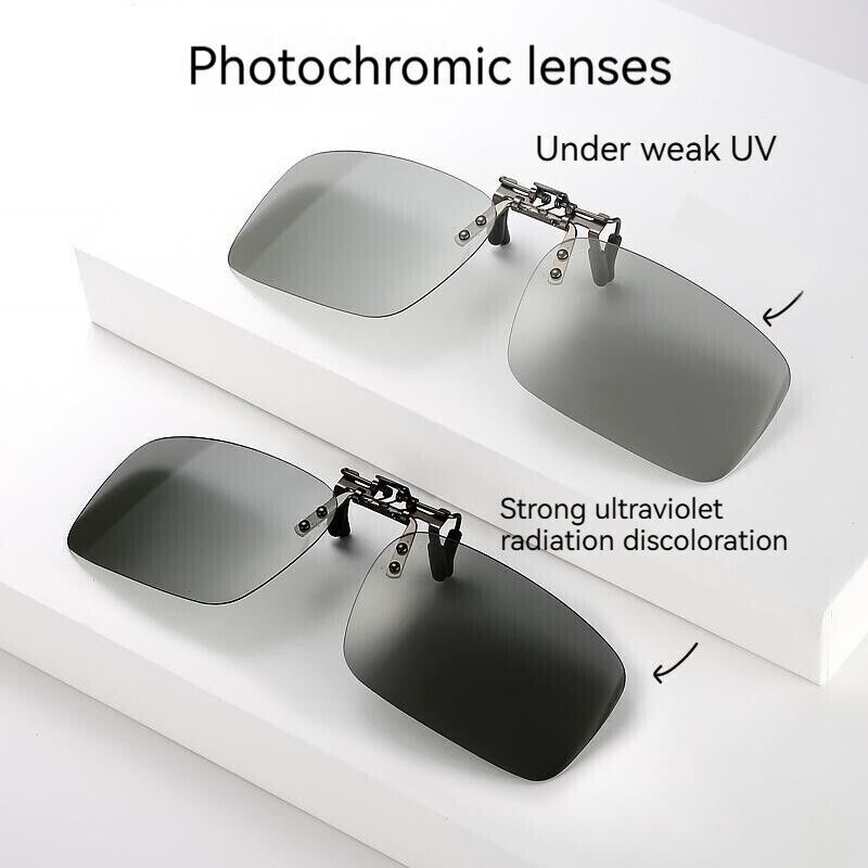 Unisex Square Polarized Colour Changing Sunglasses Clip-on Day Night Vision