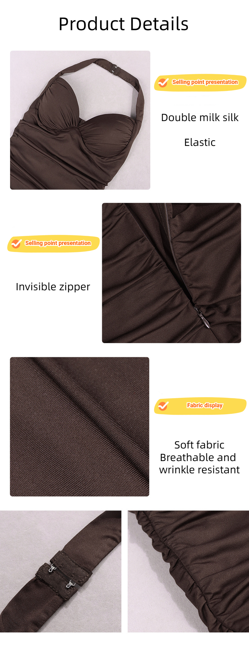 Women Sexy Halter Neckline Backless Tight Fitting Pleated Miniskirt Dress