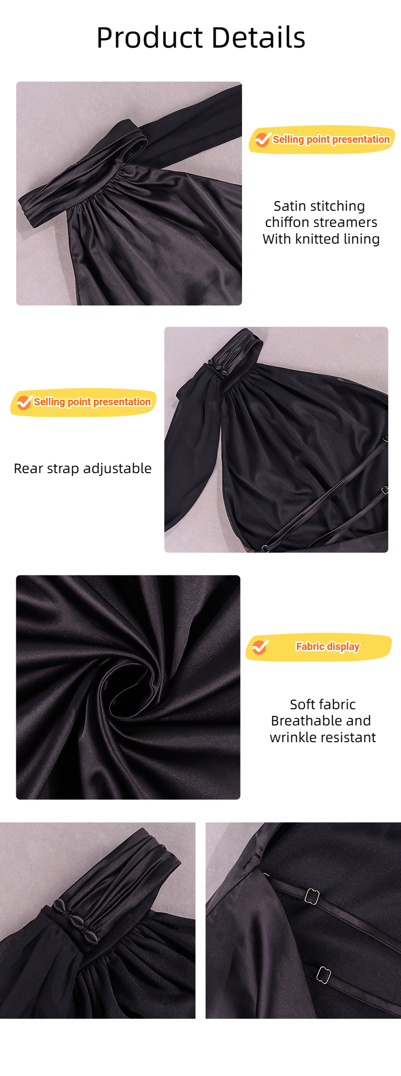 Women Sexy Satin Halter Neckline Backless Chiffon Streamers Miniskirt Dress