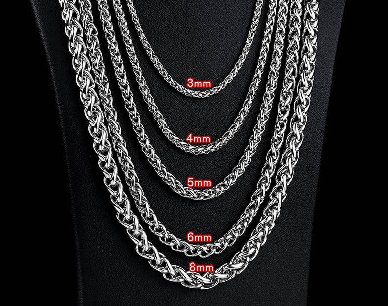 Basic Punk Stainless Steel Single Link Wheat Chain Necklace for Men Women