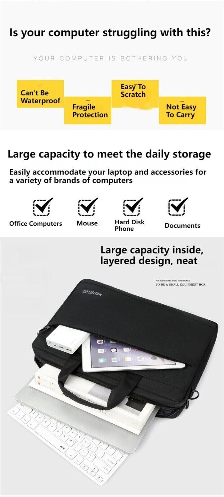 Unisex Waterproof Large Capacity Hand Shoulder Computer Bag Levity Briefcase